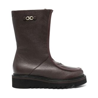 Ferragamo Schoenen, Dames, Bruin, 40 EU, Leer, Gancini-Plaque Enkellaarsjes