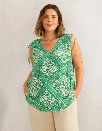Live Unlimited London Womens Green Bandana Print Drawstring Top - Size: 12