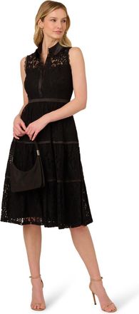Adrianna Papell Womens Lace Midi Shirt Dress - Black - Size 18 UK
