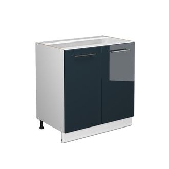 Vicco Armario Bajo Para Fregadero Fame-line, Azul Oscuro Alto Brillo, 80 Cm Con Estante, Sin Encimera Vicco