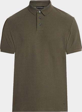 Emporio Armani Mens Grid Check Jacquard Jersey Polo Shirt