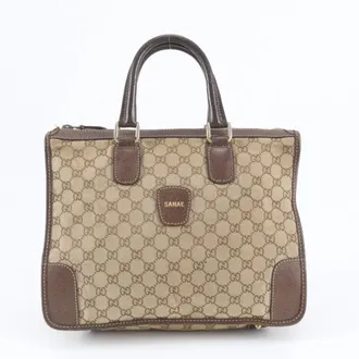 Gucci Brown Leather Canvas Handbag Shoulder Bag Tote Bag (Pre-Owned)