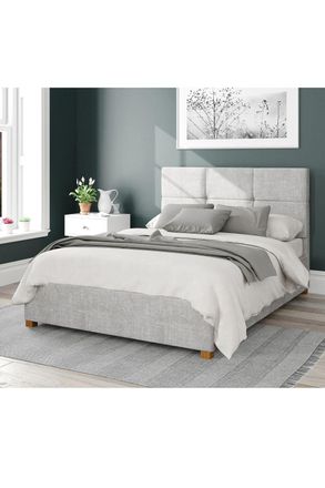 Aspire Home Accents Caine Upholstered Ottoman Storage Bed, Pure Pastel Cotton Fabric in Grey | Size: Single