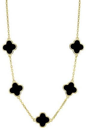 Adornia Black Enamel Clover Station Chain Necklace in Gold-Black at Nordstrom Rack