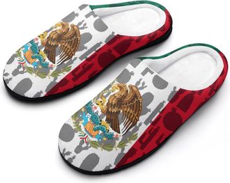 Generic Mexico Mexican Flag Cactus Slippers Men Winter Warm Cotton Anti-Slip Indoor Slip-Ons House Shoes