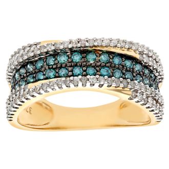 Diamant L'éternel Womens 9ct Yellow Gold Blue Diamond Multi Row Eternity Ring - Size M