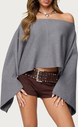 Edikted Sharla Off the Shoulder Poncho Top in Gray-Melange at Nordstrom, Size X-Small
