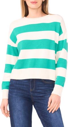CeCe by Cynthia Steffe Stripe Roll Neck Sweater in Green Aqua Stripe at Nordstrom Rack, Size X-Large