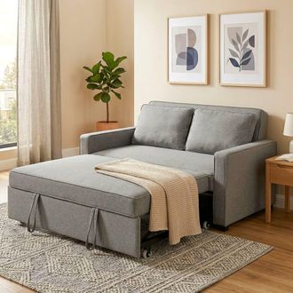 HOMCOM 2 Seater Sofa Bed Click Clack Pull Out Sofa Bed for Living Room Grey