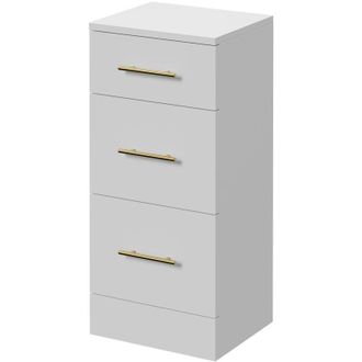 Alexander James Alexander James Gloss White 350mm x 300mm 3 Drawer Storage Unit - 350mm - Brushed Brass 96mm Bar Handle