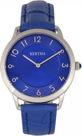 Bertha Sunglasses Abby Swiss Leather-Band Watch in Silver/blue at Nordstrom