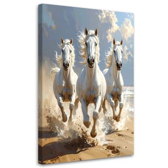 Feeby Cuadro Sobre Lienzo, Caballos Blancos Galopando Naturaleza, 80x120