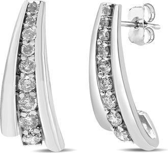 House of Brilliance 925 Sterling Silver 1 Cttw Round Diamond Graduated Huggie Earrings