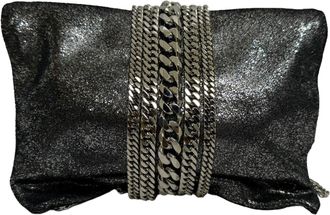Jimmy Choo London Chandra Chain Clutch Bag in Black Shimmer Leather