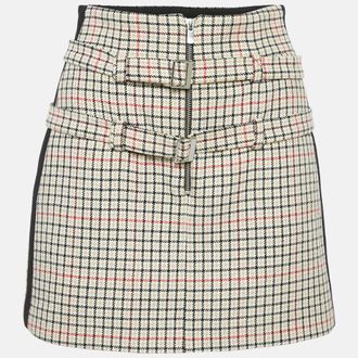 Maje Brown Checks Cotton Blend Mini Skirt