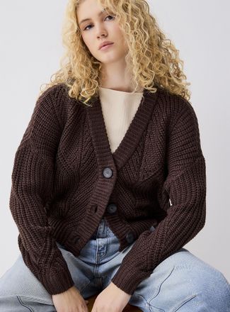 Twik Womens Big button shaker-rib Cardigan Sweater