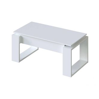 Dmora Tavolino Da Salotto Aspra, Tavolino Da Caff&egrave; Con Piano Elevabile, Tavolo Basso Da Soggiorno, 105x55h45/56 Cm, Bianco