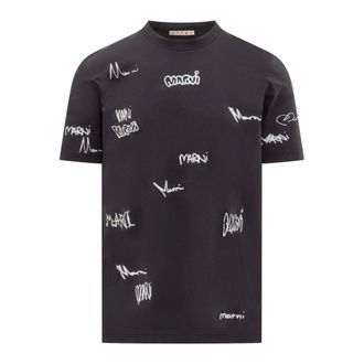 Marni T-Shirts, male, Blue, Size: M Logo T-shirt