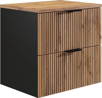 Vente-Unique Mueble bajo lavabo suspendido estriado con encimera - Natural claro y negro - 60 cm - MADELA