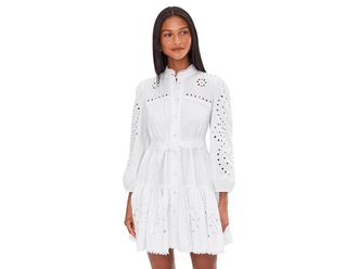 Avec Les Filles Long Sleeve Button Down Eyelet Shirt Dress Womens Dress White : 14, Cotton