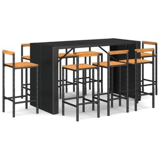 Berkfield Home 9 Piece Garden Bar Set Black Poly Rattan& Solid Wood Acacia