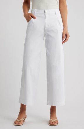 Wit & Wisdom Wyatt Skyrise Crop Wide Leg Twill Pants in Optic White at Nordstrom, Size 14P