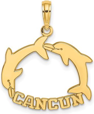Diamond2Deal 14k Yellow Gold CANCUN with Double Jumping Dolphin Charm Pendant