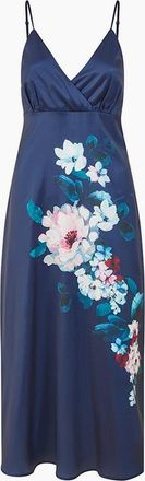 Yumi Womens Floral V-Neck Midi Slip Dress - Navy - Size: 10
