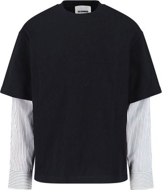 Jil Sander Black Layered Striped Long-Sleeve T-Shirt