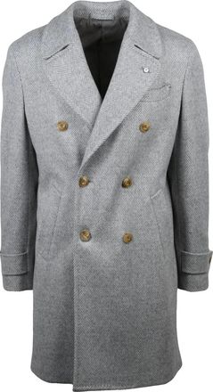 L.B.M. 1911 Double-Breasted Herringbone Coat with Notched Lapel and Button Accents