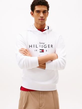 Tommy Hilfiger Hoodie TOMMY HILFIGER BRAND LOVE BIG HILFIGER, Herren, Gr. XXL, wei&szlig;, Sweatware, Obermaterial: 77% Baumwolle, 23% Elasthan, regular fit normal, Rippb&uuml;