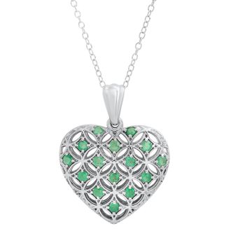MAX + STONE 925 Sterling Silver Genuine Gemstone Heart Shape Filigree Pendant 18 Inch Chain