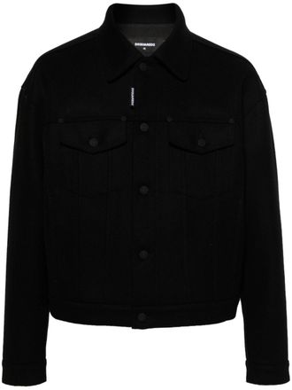 Dsquared2 oversized-collar shirt jacket - men - Polyamide/Virgin Wool/Polyester/Spandex/Elastane/Cotton - 54 - Black