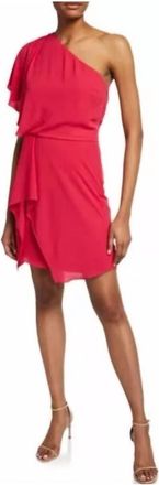 Halston Heritage One Shoulder Mini Dress With Draping In Pink