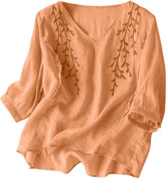 Generic Bohemian Embroidery Cotton Linen Mexican Round Neck Tops Womens Summer Boho Shirts Hippie Peasant Half Sleeves Casual Blouses Tunic Loose T Shirt Top 