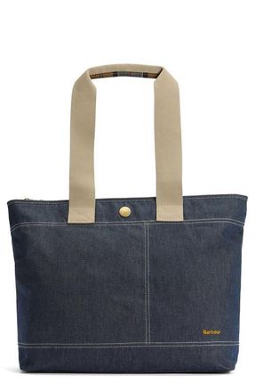 Barbour Mya Two-Tone Dry Wax Cotton Tote in Indigo at Nordstrom