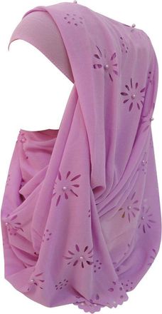 Lina & Lily Chiffon Muslim Hijab Head Scarf Laser Cut with Beads (Lavender)