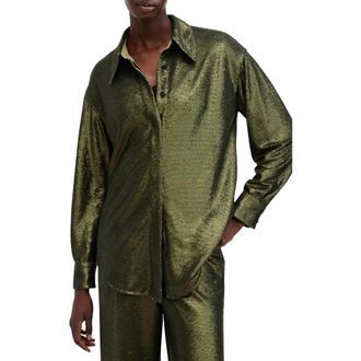AllSaints Charli Sequin Relaxed Fit Button-Up Shirt in Olive Green at Nordstrom Rack, Size 10