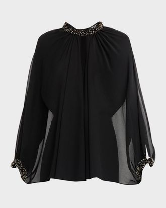 Emanuel Ungaro Avery Beaded Chiffon Cape Blouse