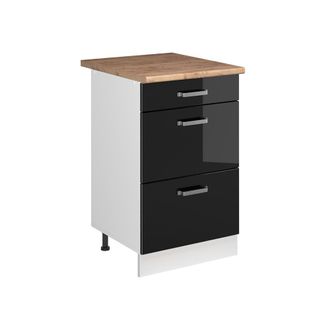 Vicco Mueble Bajo De Cocina R-line, Negro Brillo Intenso/blanco, 50 Cm Encimera Roble Dorado, Vicco
