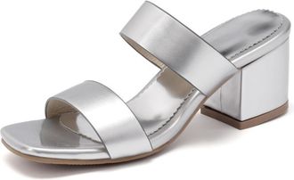 Generic MiaZane Womens Block Heel Open Toe Slide Sandals Casual Minimalist Summer Mules Comfortable Dress Shoes for Everyday Wear & Summer Outing,Silver,4.5 U