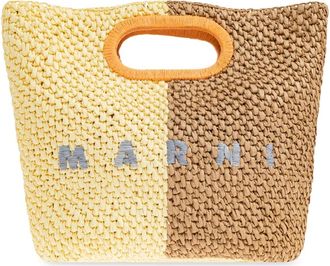 Marni Geweven Tote Bag met Logo Detail - Dames - Handtassen - Beige - ONE Size - Tassen