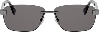 Fendi Sky 61mm Rectangular Sunglasses in Shiny Light Ruthenium /Smoke at Nordstrom