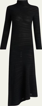 Giorgio Armani Asymmetric Tonal Striped Jersey Mock-Neck Midi Dress