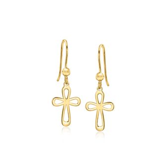 Ross-Simons Italian 10kt Yellow Gold Cross Drop Earrings