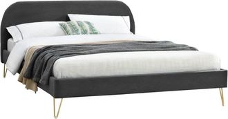 Concept Usine Cama de terciopelo gris y latón de 160 x 200 cm