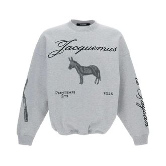 Jacquemus Sweatshirts, male, Gray, Size: XL Crewneck Sweatshirt with All-Over Embroidery
