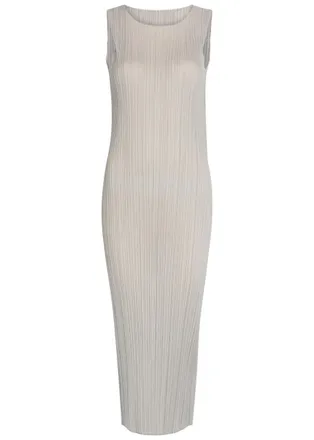 Pleats Please Issey Miyake Pleated Woven Midi Dress - Beige - 5