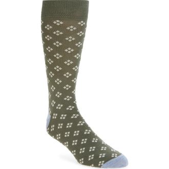 Nordstrom Geo Pattern Cotton Blend Dress Socks in Sage at Nordstrom