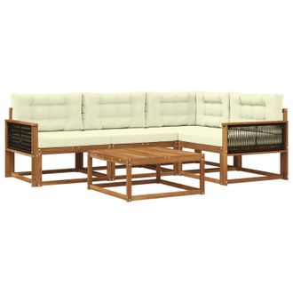 vidaXL Conjunto De Sof&aacute;s De Exterior Con Coj&iacute;n 5 Pcs Natural Y Crema Vidaxl